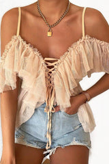 Nude Bardot Tie Front Tulle Top - Jax