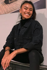 Washed Black Crop Denim Jacket - Nianna