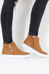 Camel Suede High Top Trainers - Nya
