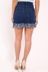 Dark Blue Denim Extreme Fray Mini Skirt - Nyelah