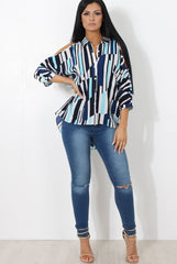 Ora Blue Striped Drooped Back Shirt