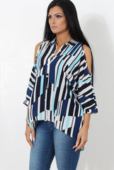 Ora Blue Striped Drooped Back Shirt