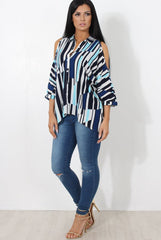 Ora Blue Striped Drooped Back Shirt