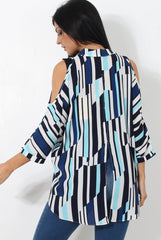 Ora Blue Striped Drooped Back Shirt