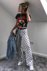 Polka Dot and Stripe Mix Print Trousers - Odelia