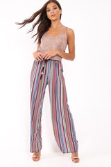 Rose Gold Metallic Knit Lace Up crop Top - Odella