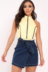 Yellow Contrast Zip Front Bodysuit - Odine