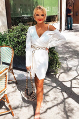 White Off The Shoulder Blazer Dress - Halia