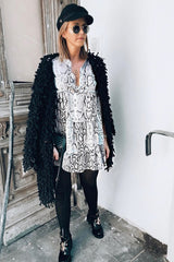 Grey Snake Print Plunge Flute Sleeve Shift Dress - Olesya