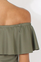 Khaki Bardot Frill Layer Bodysuit - Olga