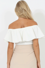 White Bardot Frill Layer Bodysuit - Olga