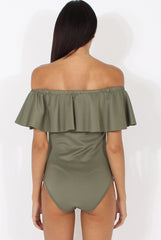 Khaki Bardot Frill Layer Bodysuit - Olga