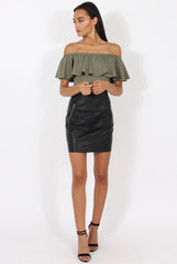 Khaki Bardot Frill Layer Bodysuit - Olga