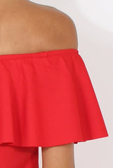 Red Bardot Frill Layer Bodysuit - Olga