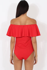 Red Bardot Frill Layer Bodysuit - Olga