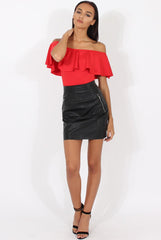 Red Bardot Frill Layer Bodysuit - Olga