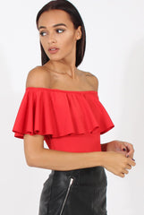 Red Bardot Frill Layer Bodysuit - Olga