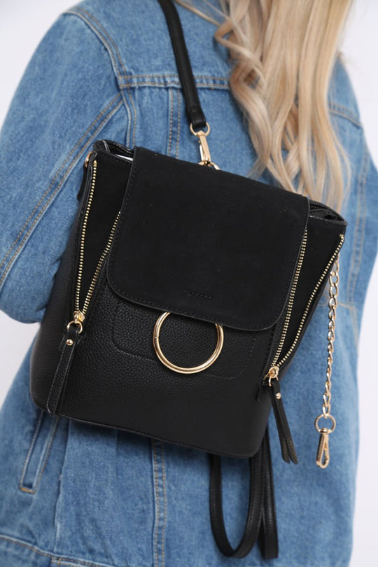 Black Multi Way Adjustable Ring Front Bag - Olina