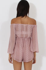 Pink Bardot Floral Embroidered Playsuit - Olita
