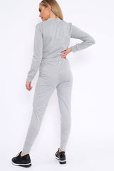 Grey Super Red Slogan Crop Jumper And Joggers Loungerwear Set - Olita