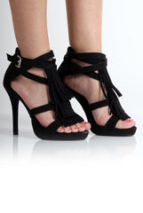 Olivia Black Suede Tassled Heels
