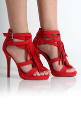 Olivia Red Suede Tassled Heels