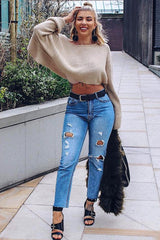 Stone Cropped Batwing Jumper - Carmin