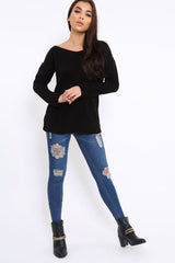 Black Knitted Jumper with Bow Back - Oliviah