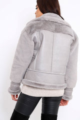 Grey Faux Leather And Fur Jacket - Rhea