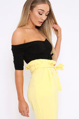 Black Bardot Ruched Front and Cut Out Bodysuit - Olivya