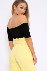 Black Bardot Ruched Front and Cut Out Bodysuit - Olivya