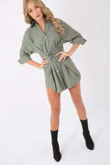Khaki Corset Front Shirt Dress - Malika