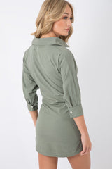 Khaki Corset Front Shirt Dress - Malika