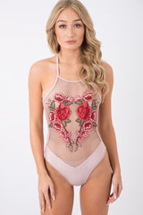 Nude Floral Mesh Swimsuit - Ashlyn