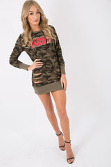 Camo Distressed Kiss Jumper Dress - Ferne