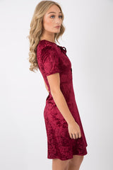Wine Velvet Lace Up Skater Dress - Taylah