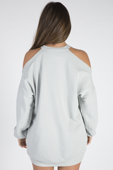 Grey Cold Shoulder Distressed Jumper Dress - Kylie