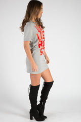 Grey Ring Choker Rockstar Slogan T Shirt Dress - Liana