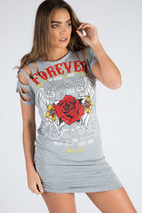 Grey Forever Flying High Distressed T-Shirt Dress - Reiley