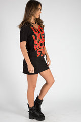 Black Ring Choker Rockstar Slogan T Shirt Dress - Liana