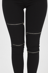 Black Zip Detail Jeans - Polly
