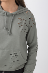 Khaki Distressed Hoodie - Kiera