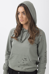 Khaki Distressed Hoodie - Kiera