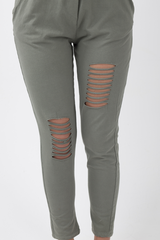 Khaki Bardot Distressed Jumpsuit - Bethan