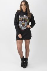 Black 'Heritage' Graphic Print Oversized Hoodie - Violet