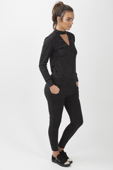 Charcoal Soft Cut Out Choker Neck Tracksuit - Lily