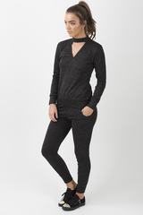 Charcoal Soft Cut Out Choker Neck Tracksuit - Lily