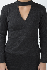 Charcoal Soft Cut Out Choker Neck Tracksuit - Lily