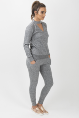 Grey Soft Cut Out Choker Neck Tracksuit - Lily