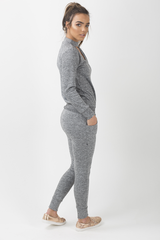 Grey Soft Cut Out Choker Neck Tracksuit - Lily